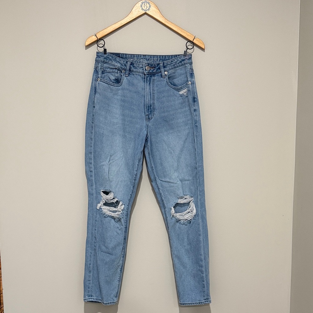 American Eagle Outfitters Sky Blue Ripped Cropped Jeans